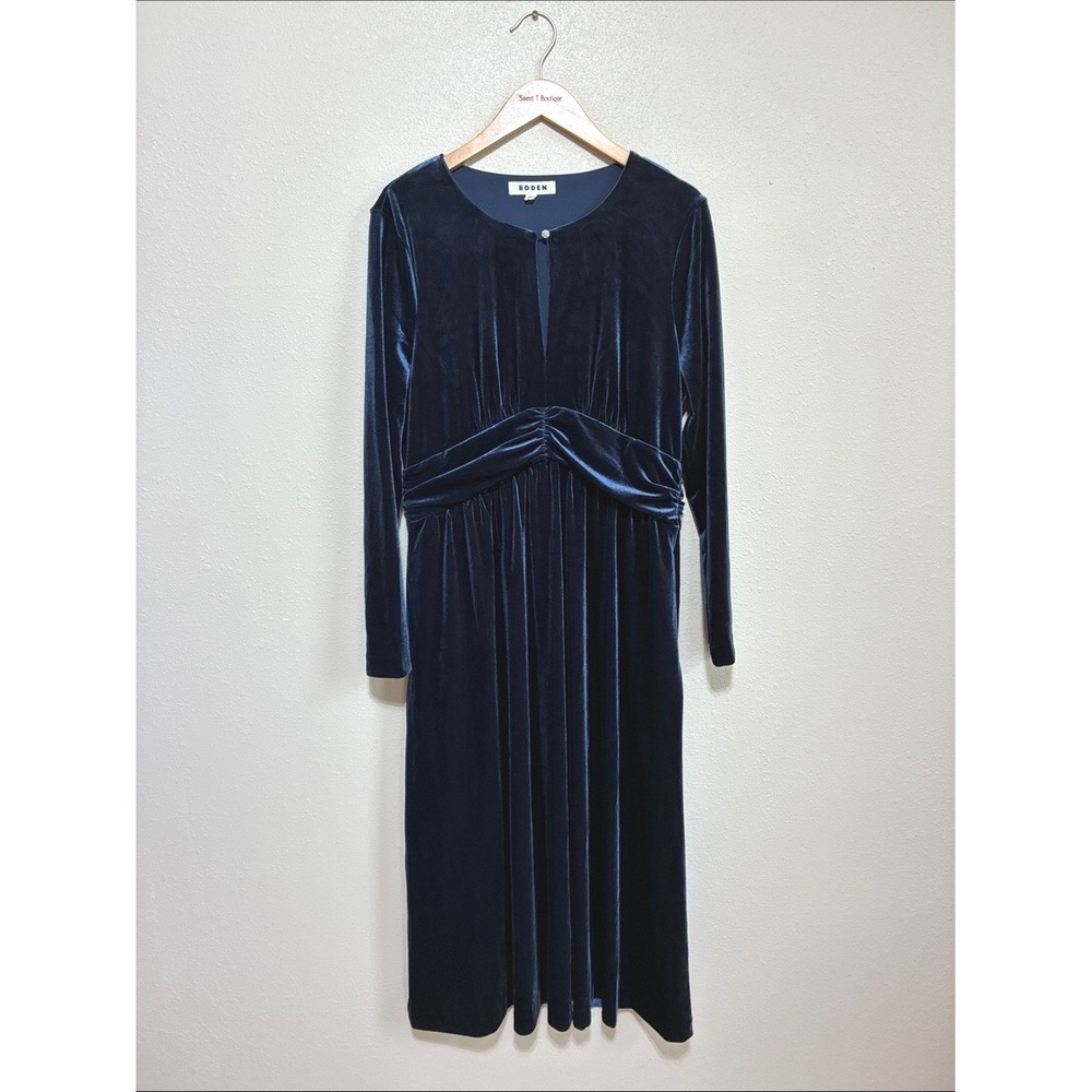 Boden 12R Navy Tilda Velvet Long Sleeve Midi Dress Quiet Luxury Mother of Groom - Picture 3 of 16